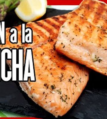 Receta de salmón a la plancha jugoso con gulas y salsa de olivas y anchoas