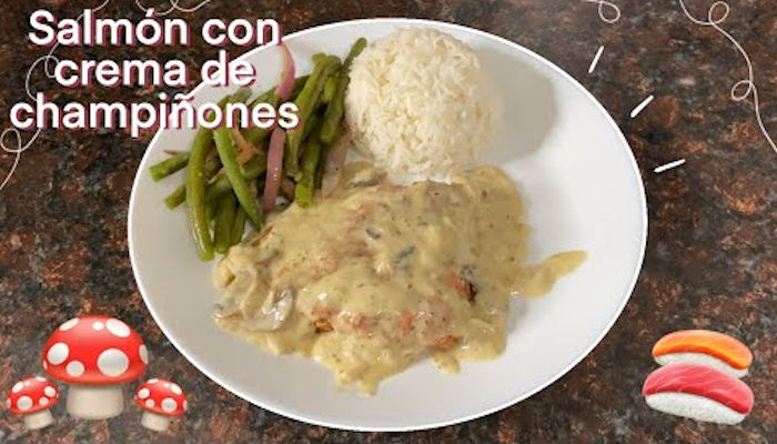 Receta de salmón con crema de champiñones