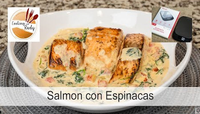 Receta de salmón con salsa de espinacas